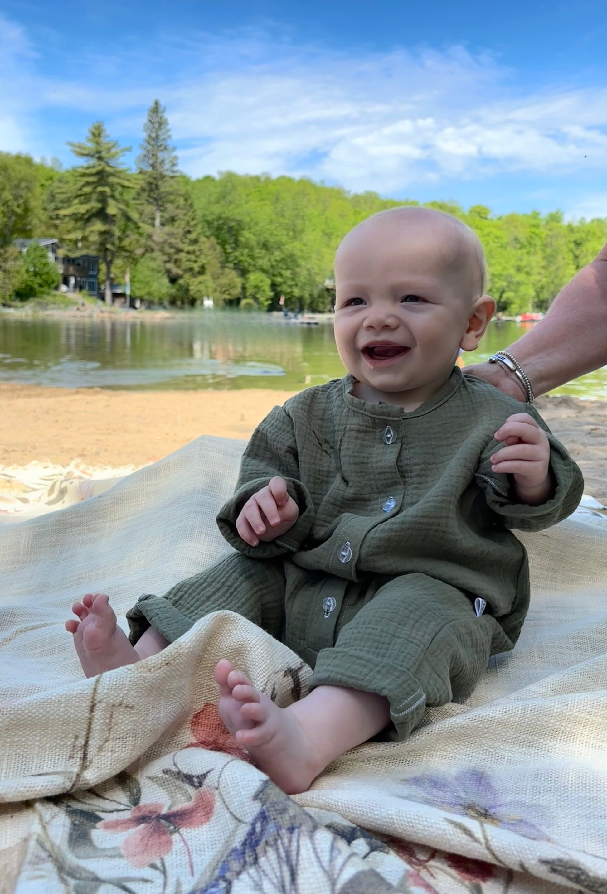 Organic cotton baby jumpsuit green