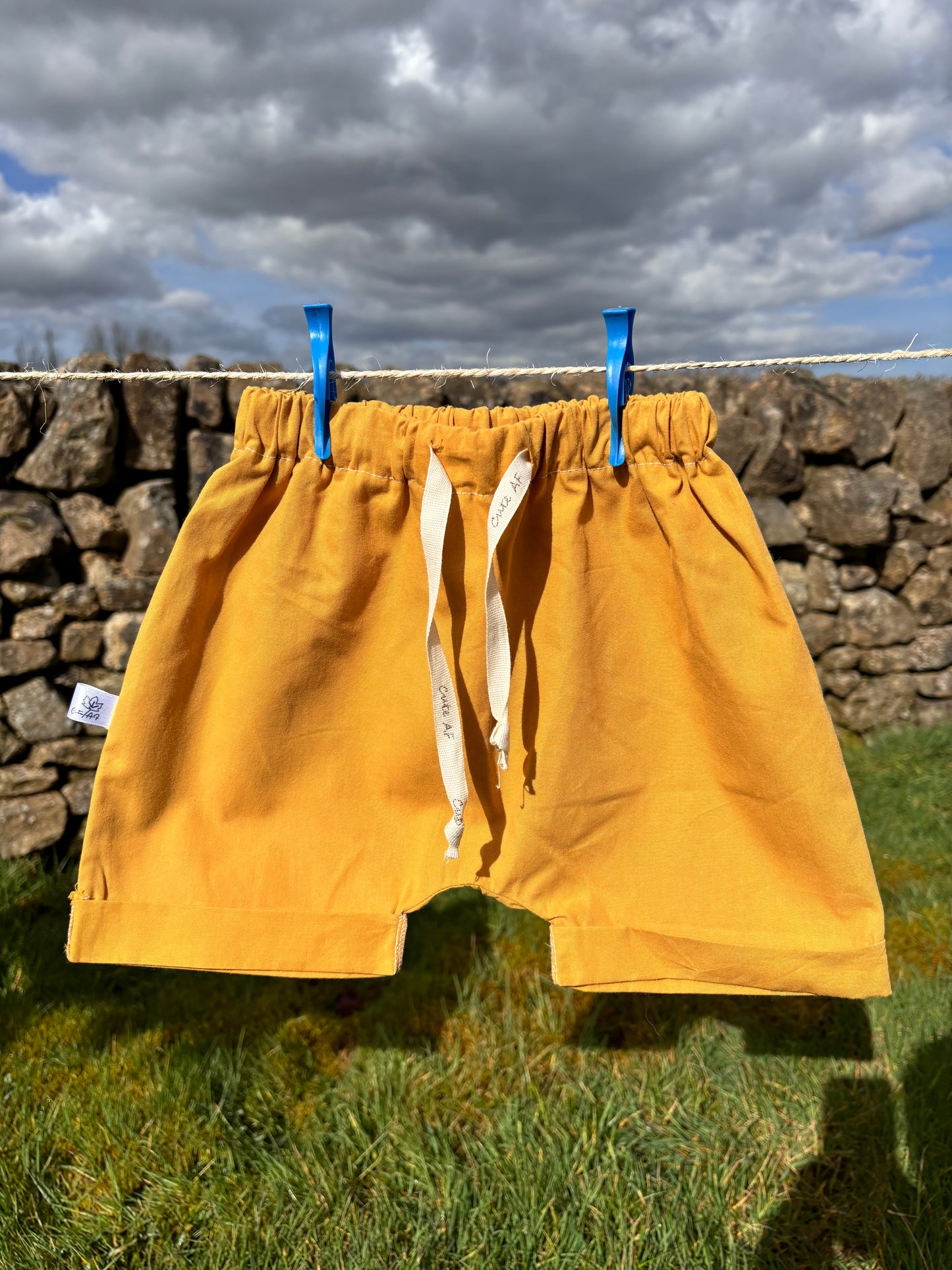 Organic cotton baby shorts yellow