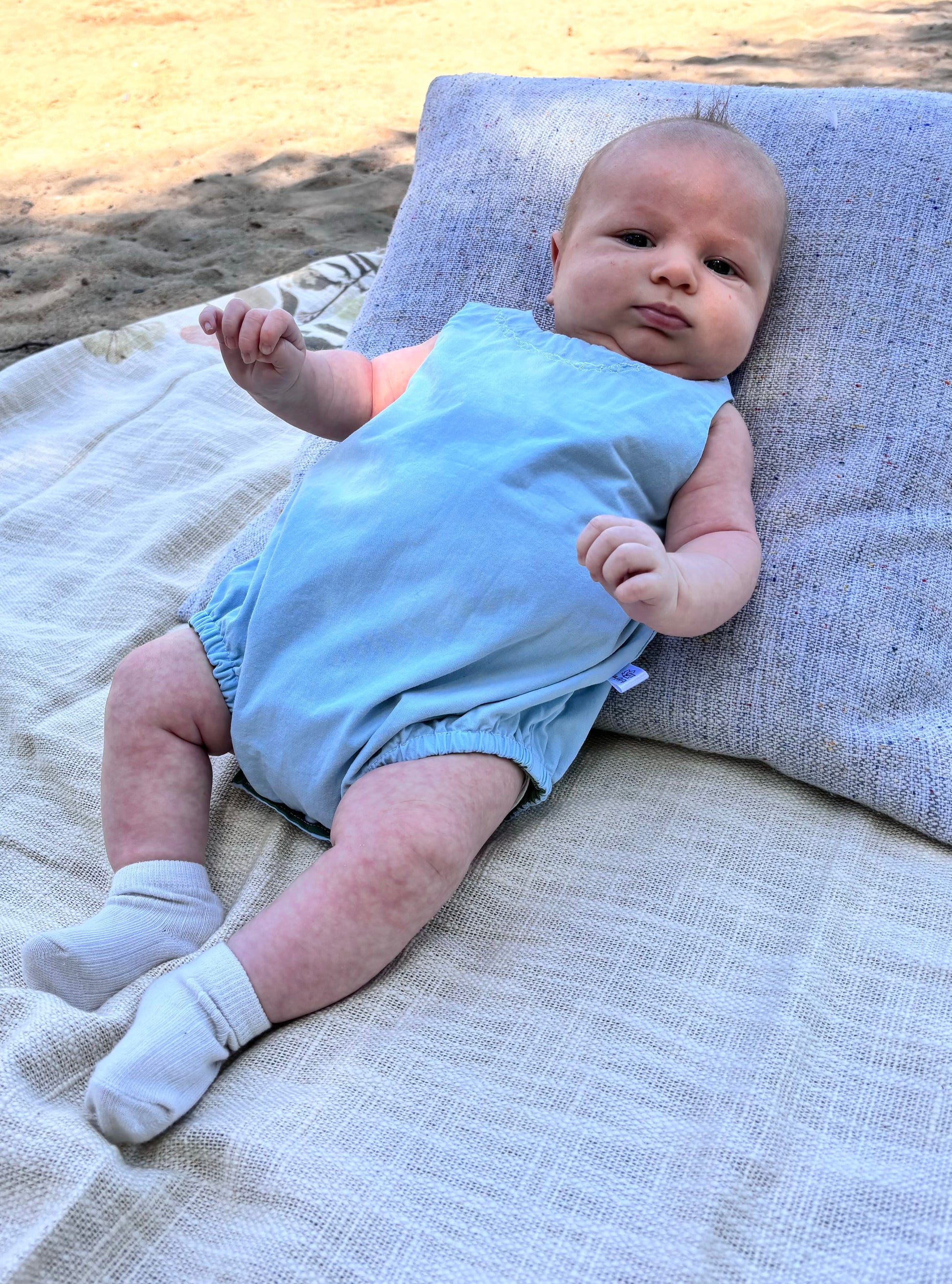 Organic cotton baby romper blue