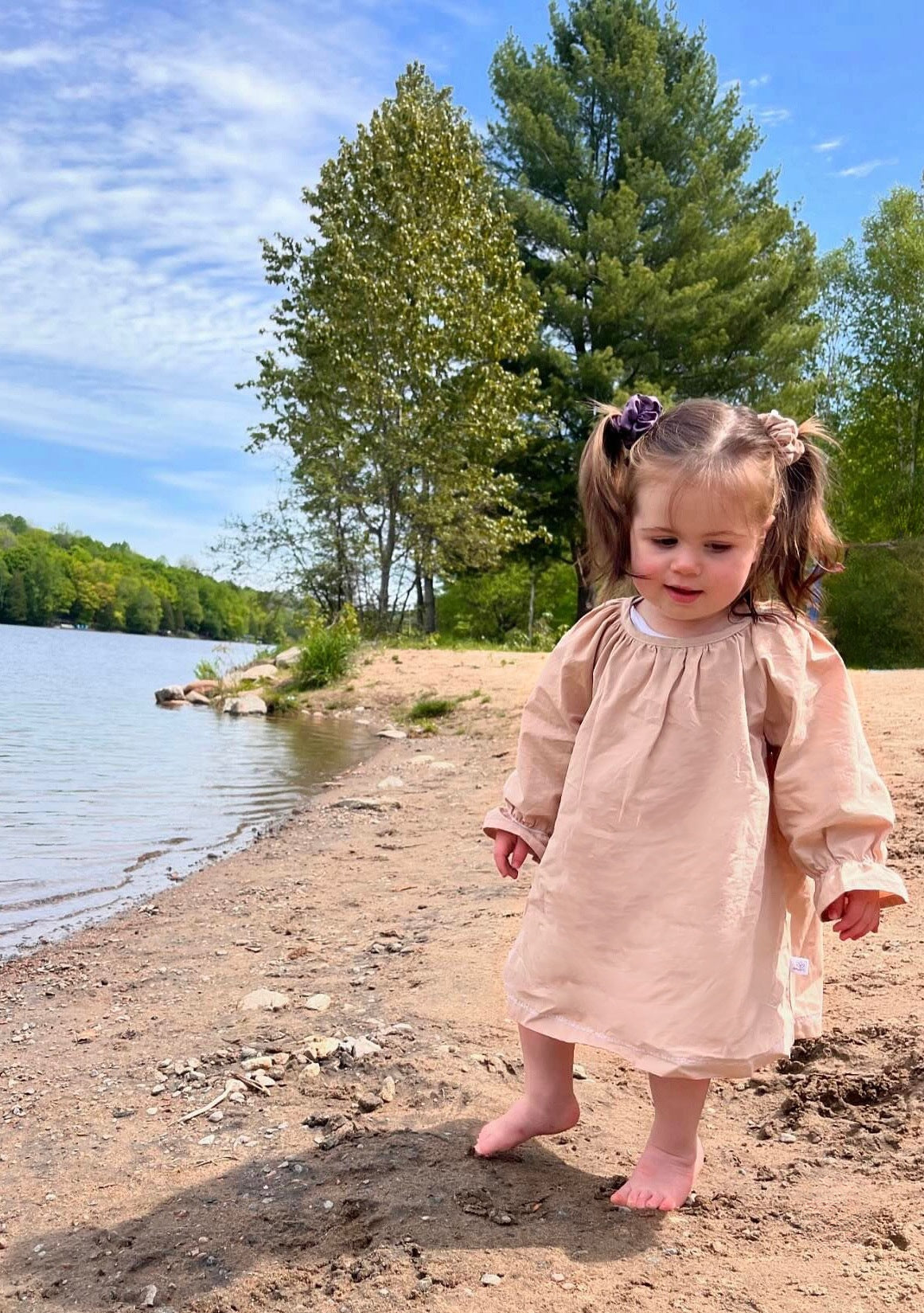 Organic cotton baby dress beige