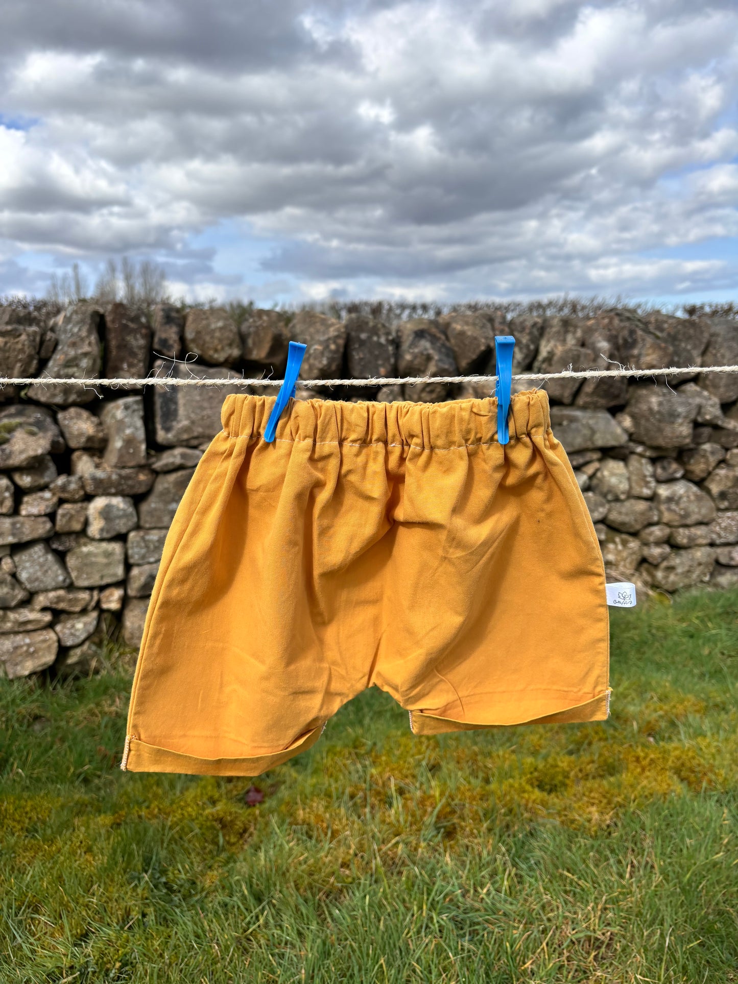 Organic cotton baby shorts yellow