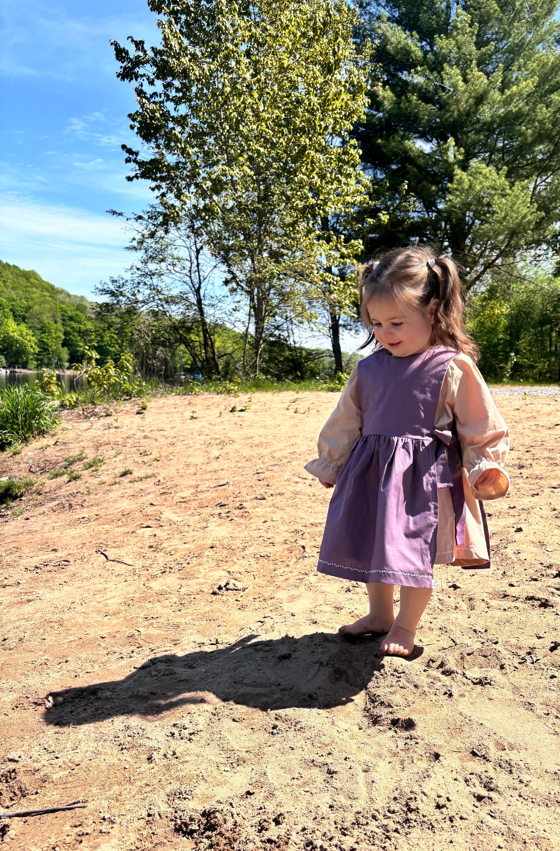 Organic cotton baby pinafore purple