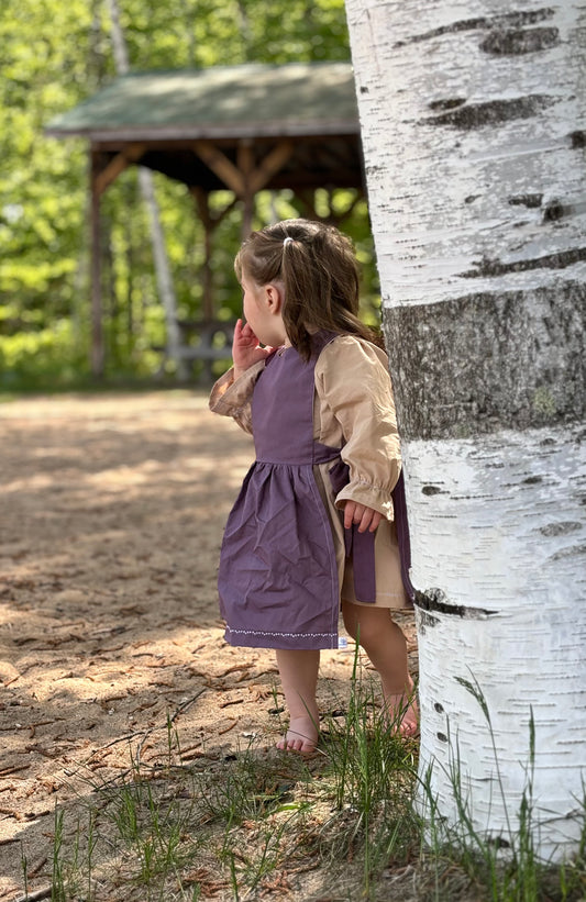 Organic cotton baby pinafore purple