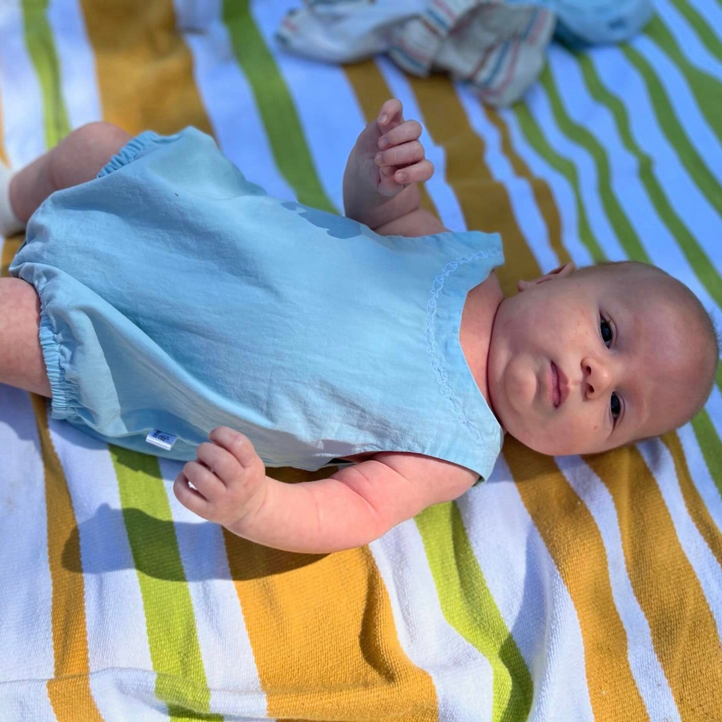 Organic cotton baby romper blue