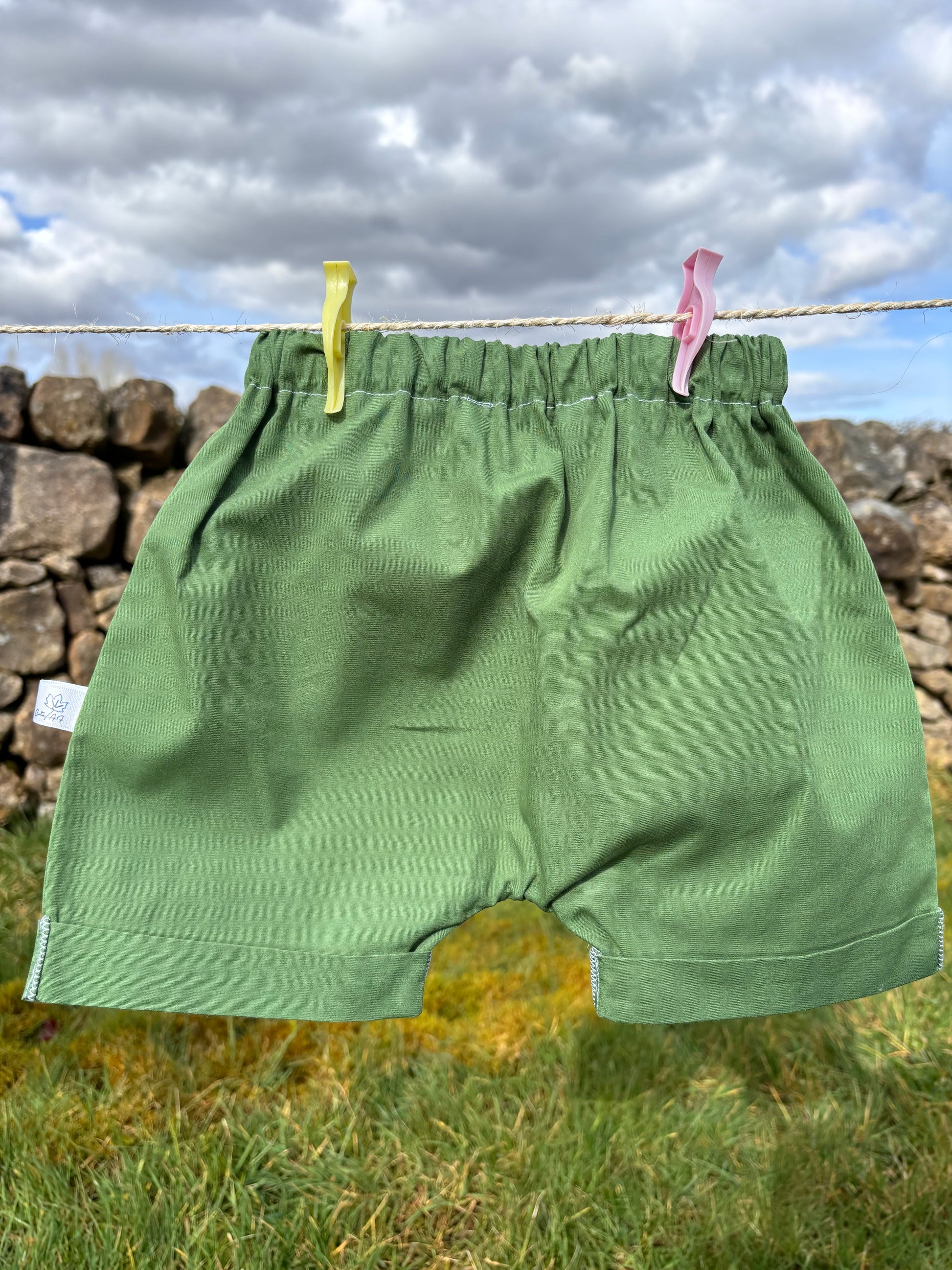 Organic cotton baby shorts green