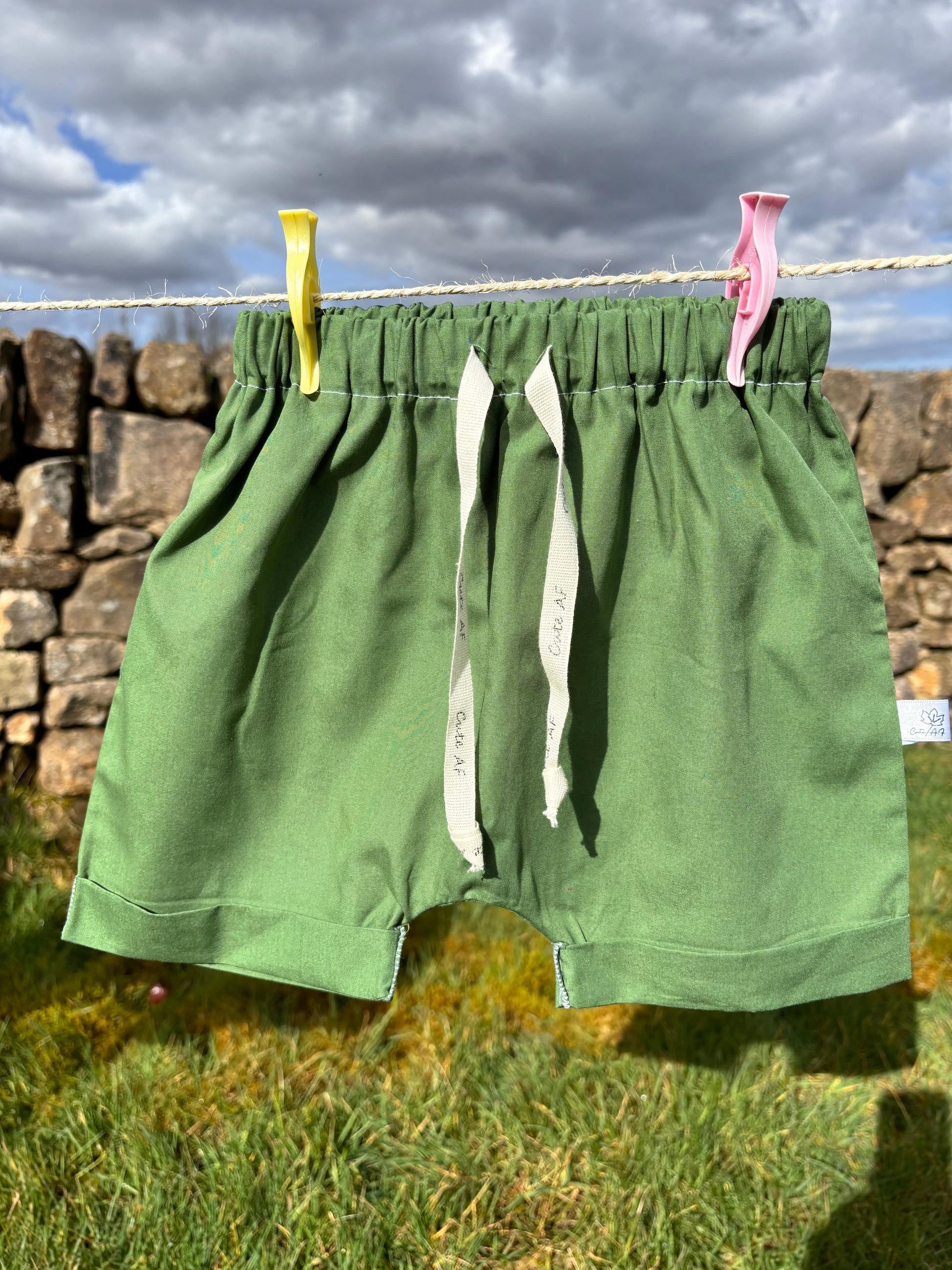 Organic cotton baby shorts green