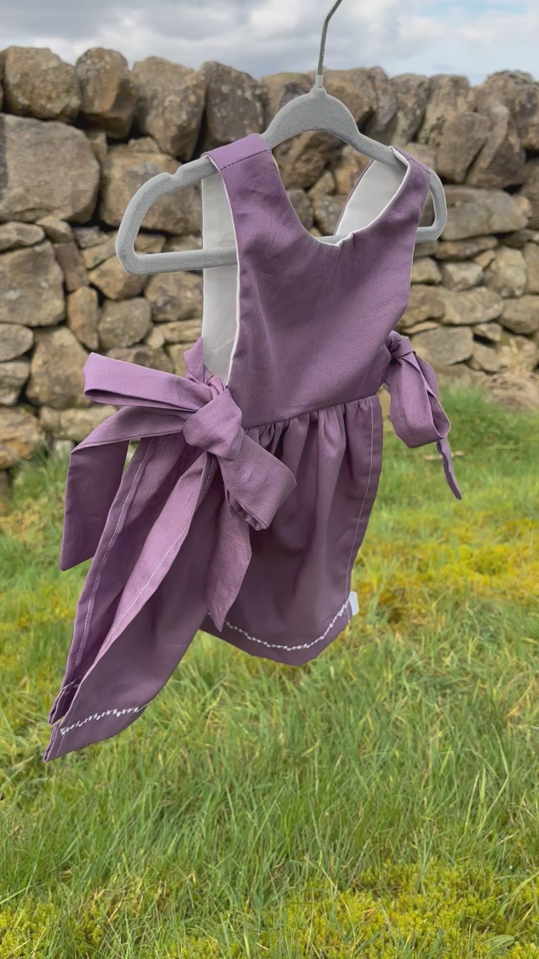 Organic cotton baby pinafore purple