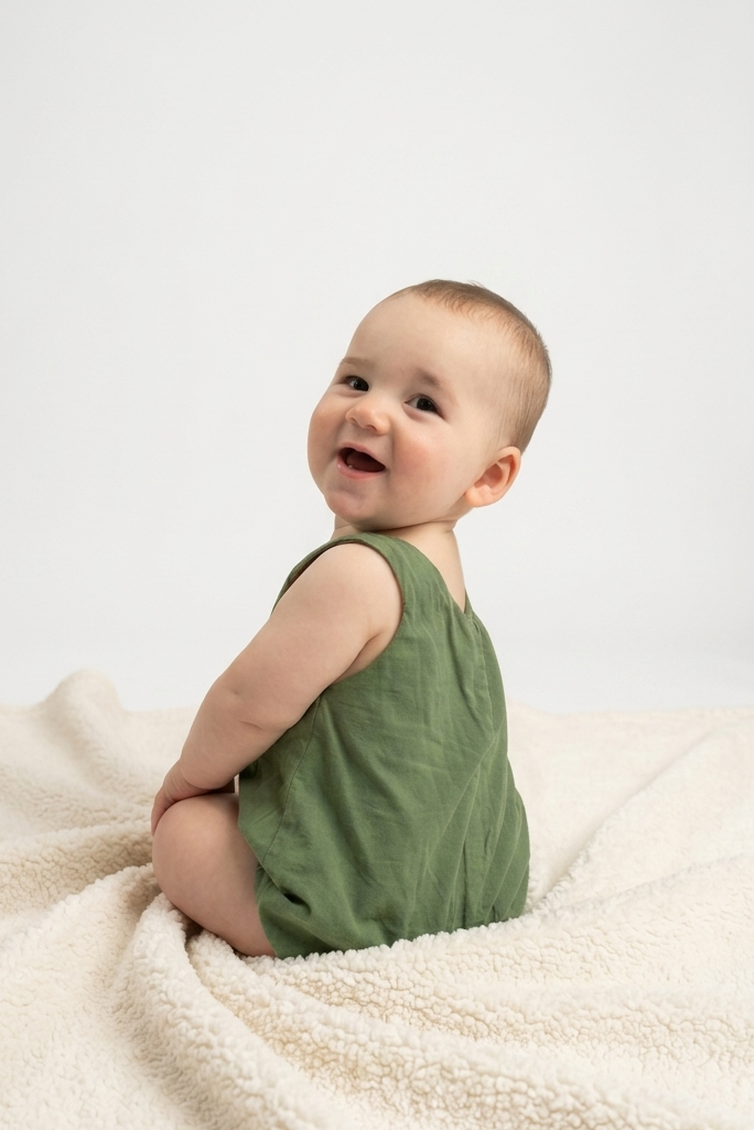 The Organic Cotton Reversible Romper: Green - Mustard: Ready to go!