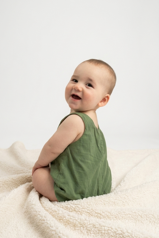 The Organic Cotton Reversible Romper: Green - Mustard: Ready to go!