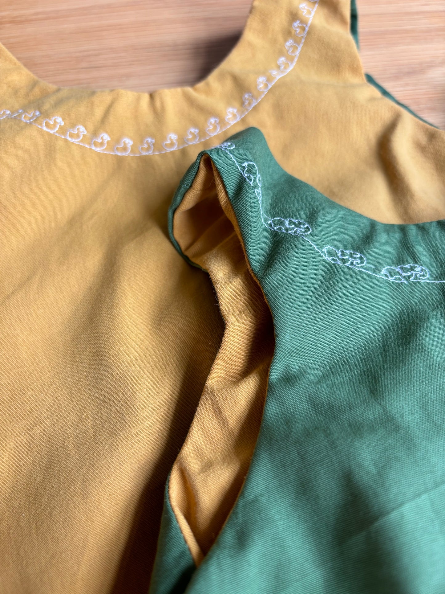 The Reversible Romper: Green - Mustard