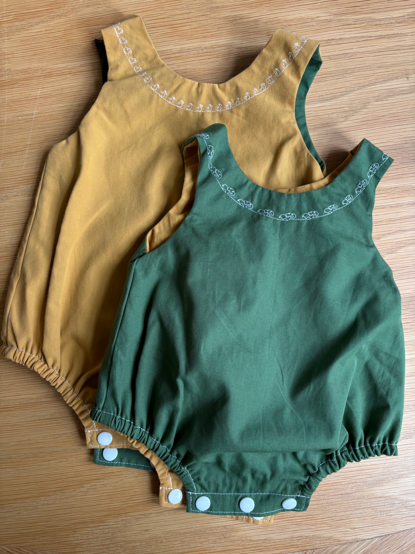 The Reversible Romper: Green - Mustard